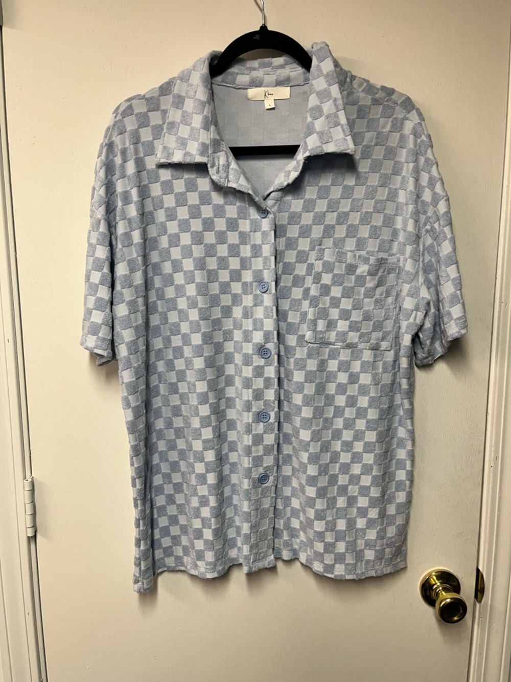 Casual Checkerboard Short-Sleeve Shirt - Light Blue